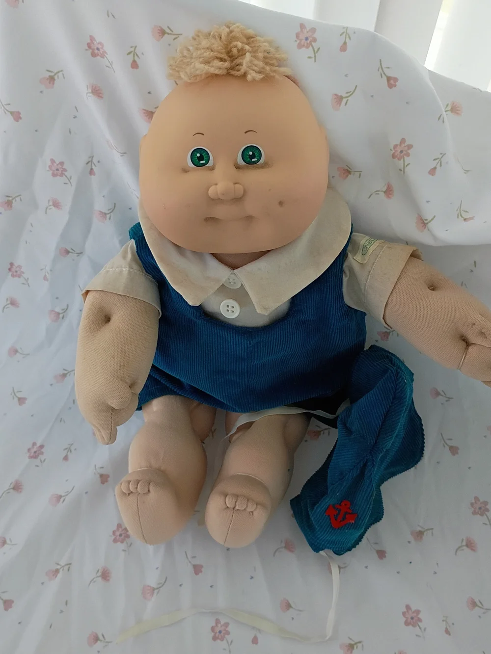 Cabbage Patch Doll Green Eyes HM 3 Dimple Yellow Tuft Baby Corduroy Outfit 1982
